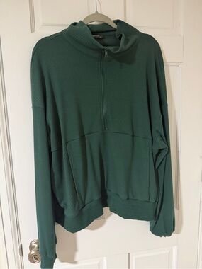 Fashion Brand Company Dark Green Ribbed Zip-Up Pullover
